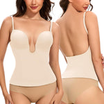 Slimers Backless Plunge Push Up Bra: Low Back Bras for Deep V Neck - Women Low Cut Shapewear Tops for Women