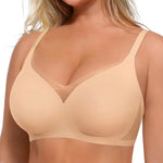 SHAPELLX Wireless Bras for Women Comfortable Supportive No Underwire Crossover Bra Soft Back Smoothing Lifting Bra Nude L