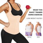 Nebility Women Waist Trainer Corset Zipper Vest Body Shaper Cincher Tank Top with Adjustable Straps (S, Beige)