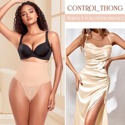 Werena Tummy Control Thong Shapewear for Women High Waist Body Shaper Panties Girdle Lace Shaping Underwear