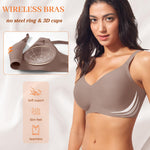 Wireless Jelly Bras for Women V Neck Seamless No Underwire Tshirt Bras Comfortable Padded Bralettes Everyday Bra with Support(A1#Coffee(v Neck),Small)