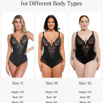 Popilush Shapewear Bodysuit Lace Corset Tops for Large Bust Tummy Control Low Back V Neck Thong Bodysuits for Women