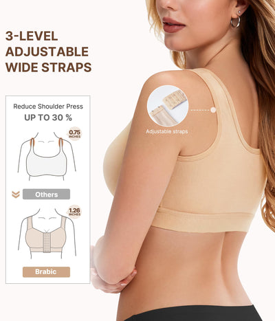 BRABIC Front Closure Post Surgery Compression Bras for Women Mastectomy Bra with Adjustable Straps Wirefree Beige