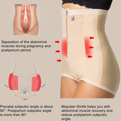 MOVWIN Postpartum Belly Wrap C Section Panties Belly Band Abdominal Compression Corset Girdle Shorts with Zipper Black