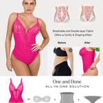 Popilush Shapewear Bodysuits for Women Tummy Control Lace Bodysuit V Neck Sleeveless Corset Tops Body Suit