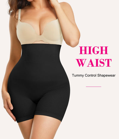 Nebility Women Waist Trainer Shapewear Tummy Control Body Shaper Shorts Hi-Waist Butt Lifter Thigh Slimmer (XS/S, Black)