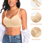 Seamless Jelly T Shirt Bras for Women No Underwire Comfort Wireless Padded Bralettes Soft Support Bras(#01 Black+Beige(Mix Pack)-Spaghetti Strap,Small)