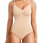 BRABIC Bodysuit Shapewear for Women Tummy Control Panties Seamless Sleeveless Tops V-Neck Camisole Jumpsuit (Beige Brief, X-Small/Small)