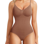 BRABIC Bodysuit Shapewear for Women Tummy Control Panties Seamless Sleeveless Tops V-Neck Camisole Jumpsuit(Coffee Brief, Medium/Large)