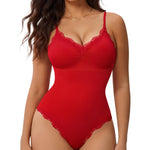 Nebility Bodysuits for Women Lace Bodysuit Thong Shapewear Tummy Control Sleeveless Going Out Cami Tank Tops Body Suit (Red, Small)