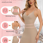 SLIMBELLE Shapewear Slips For Under Dress Deep V Neck Adjustable Strap Tummy Control Full Slip Seamless Shaper For Women Nude M