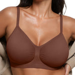 OEAK Bralettes for Women with Support Comfortable Wireless Bras Seamless Bralette No Underwire Bra Cute Everyday Tshirt Bras Chocolate L