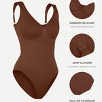 Lover-Beuaty Seamless Shapewear Bodysuits for Women Tummy Control Body Suit V Neck Seamless Body Shaper Black