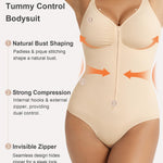 SHAPERX Women's Shapewear Bodysuit Tummy Control Seamless Zip-Up Body Shaper Waist Defining Body Suit,SZ5861-Beige-L/XL