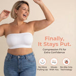 SHAPERMINT Strapless Bra, Wireless Non-Slip Bandeau, Convertible Straps, Molded Strapless Bras for Women S to Large Breasts White