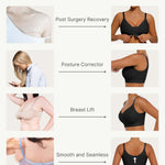 FeelinGirl Post Surgery Compression Bra Front Closure Bras for Women Mastectomy with Front Closure Wireless Bra Black M