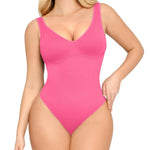 Lover-Beauty Tummy Control Shapewear Bodysuit for Women V Neck Pink Bodysuit Thong Slimming Waist Body Shaper