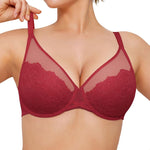Popilush Bras for Women Lace Minimizer Underwire Bra, Unlined Full Coverage with Comfortable Lift for Large Bust