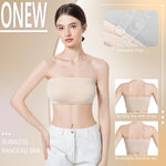 ONEW Strapless Bandeau Bras for Women Seamless Wireless Tube Top Non-Padded Bralette with Clear Bra Straps,Beige,Large