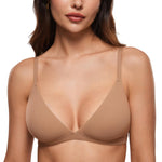 INLYRIC Women's Inbarely Triangle Bralette Plunge Unlined Seamless Bra No Underwire Sexy Comfortable Everyday Gravel Beige Small