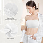 ONEW Strapless Bandeau Bras for Women Seamless Wireless Tube Top Non-Padded Bralette with Clear Bra Straps,White,X-Large