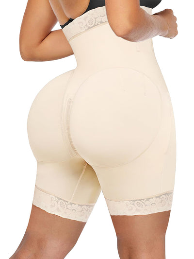 YIANNA Tummy Control Shapewear for Women Strapless Fajas Colombianas Moldeadoras Postpartum Body Shaper Shorts Butt Lifter Compression Garment with Zipper Crotch,YA7272-Beige-3XL