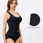 Nebility Women's 2 Piece Bodysuit Shapewear Tummy Control Seamless Round Neck Body Shaper Tank Top BodySuit(Black 2pk,X-Small-Small)