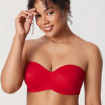 DELIMIRA Women's Strapless Bra Unlined Underwire Minimizer Plus Size Support Lipstick Red 36D