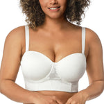 HSIA Strapless Bras for Women, Longline Corset for Large Bust Plus Size Supportive Bustier Minimizer Convertible Bandeau, Lace White Style 34DD