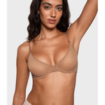 INLYRIC Women's Cosnufy Sheer Balconette Bra Demi Unlined Plunge Mesh See Through Sexy Bras Underwire Gravel Beige 36D