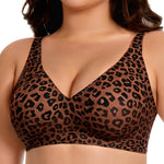 Werena Womens Wireless Jelly Bras Push Up Deep V Seamless Bra No Underwire Supportive Lifting Everyday Comfortable Tshirt Bralette (Coffee Leopard,2XL)