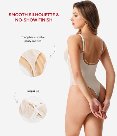 Nebility Shapewear Bodysuit for Women tummy control - V Neck Thong Body Suit with Underwire, Low back Going Out Tops