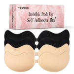 TEAWOO 4-Pack Cleavage Bra, Push Up Sticky Bra Set – Strapless Backless Invisible Adhesive Bras for Women D Cup Black/Nude