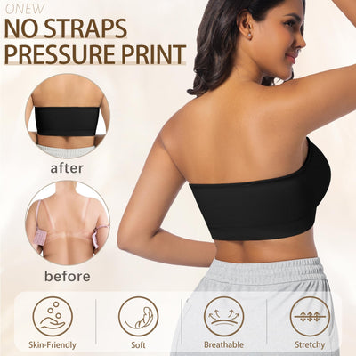 ONEW Strapless Bras for Women Non-Slip Silicone Bandeau Bra Seamless Wireless Tube Top Bralette,Black,Small