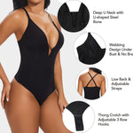 SHAPERIN Women's U Plunge Bodysuit Low Back Double Lined Tummy Control Shapewear Deep V Thong Body Suits