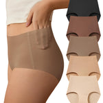 SHARICCA Seamless High Waisted Underwear for Women No Show Full Coverage Panties Nuage Microfiber Briefs Pack, 5P01, L