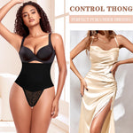 Werena Tummy Control Shapewear Thong for Women High Waisted Body Shaper Underwear Lace Shaping Panties Girdle(B# Black-5, Small)
