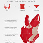 Popilush Lace Bodysuits for Women Tummy Control Red Body Suits Deep V Neck Thong Shapewear Going Out Corset Tops