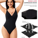 Nebility Shapewear Bodysuits for Women Tummy Control Body Shaper Deep V Neck Thong Body Suits (Black,Large)