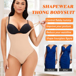 Werena Thong Shapewear Bodysuit for Women Tummy Control Open Bust Body Shaper Slimmer Shaping Thong(#1 Pure Beige,Small)