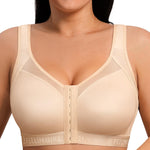 FeelinGirl Compression Bras for Women Post Surgery Front Closure Surgical Bra Wirefree Beige Small