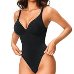 Nebility Shapewear Bodysuits for Women Tummy Control Body Shaper Deep V Neck Thong Body Suits (Black,Large)