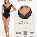 Popilush Lace Tops Body Suits for Womens Tummy Control Shapewear Bodysuit V Neck Party Date Night Outfit Body Shaper
