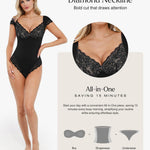 Popilush Lace Body Suits Women Tank Tops Shapewear Bodysuit Tummy Control V Neck Holiday Party Date Night Outfit Thong Body Shaper
