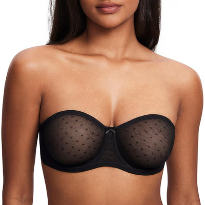 DOBREVA Women's Mesh Strapless Bra Sheer Unlined See Through Underwire Bras Plus Size Black 38DD
