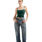 SUUKSESS Women Sexy Square Neck Tank Top Summer Y2K Going Out Tops Casual Sleeveless Basic Cami Shirts (Dark Green, L)
