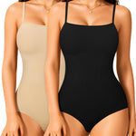 Irisnaya 2-Pack Bodysuits Shapewear for Women Tummy Control Shapewear - Square Neck Body Suit Slimming Body Shaper