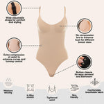 herslims Faja Bodysuit for Women, Tummy Control Shapewear, Seamless Sculpting Body Shaper with Snatched Waist and Power Mesh Tummy Panel, Brief, Thong, or Mid-Thigh Cut, Beige Brief L/XL