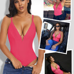 SHAPERIN Women's Sexy Deep V Neck Plunge Shapewear Tummy Control Bodysuits Corset Tops Thong Backless Body Shaper Suit Pink M
