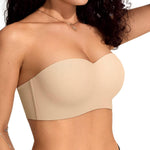 Vertvie Strapless Bras for Women Wireless Push Up Non-Slip Bandeau Bra Seamless Full Coverage Molded Cup Tube Top Bralette(36D,Nude)